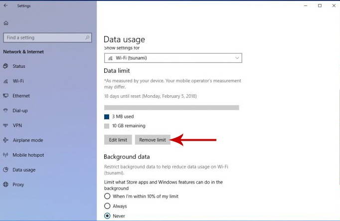 Thiết lập và đặt lại giới hạn sử dụng dữ liệu trên Windows 10: Tận dụng tính năng giới hạn sử dụng dữ liệu trên Windows 10 để kiểm soát chi phí và tiết kiệm dung lượng dữ liệu. Xem hình ảnh liên quan để tìm hiểu cách thiết lập lại giới hạn và quản lý việc sử dụng dữ liệu của bạn một cách dễ dàng.