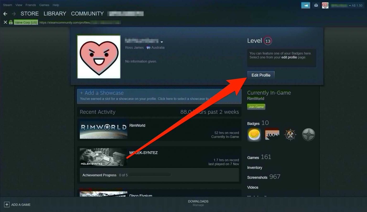 hide a game from recent activity steam