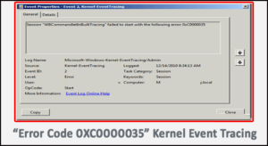 kernel event tracing 2 error